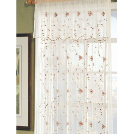 Creative Linens Embroidered Lace Roses Floral Window Curtain Panel With Attached Valance, Beige, One Piece