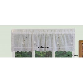 Creative Linens Daisy Embroidery Kitchen Curtain Valance, Tiers or Swags IVORY Window Treatment (60" wide x 14" long Valance)