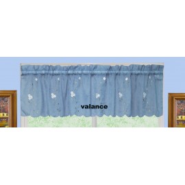 Creative Linens Daisy Embroidery Kitchen Curtain Valance, Tiers or Swags BLUE Window Treatment (60" wide x 14" long Valance)