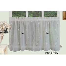 Creative Linens Daisy Embroidery Kitchen Curtain Valance, Tiers or Swags IVORY Window Treatment (60" wide x 36" long Tiers)