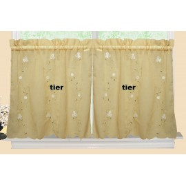 Creative Linens Daisy Embroidery Kitchen Curtain Valance, Tiers or Swags GOLD Window Treatment (60" wide x 24" long Tiers)