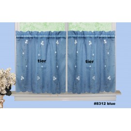 Creative Linens Daisy Embroidery Kitchen Curtain Valance, Tiers or Swags BLUE Window Treatment (60" wide x 24" long Tiers)