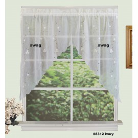 Creative Linens Daisy Embroidery Kitchen Curtain Valance, Tiers or Swags IVORY Window Treatment (60" wide x 38" long Swags)