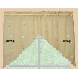 Creative Linens Daisy Embroidery Kitchen Curtain Valance, Tiers or Swags GOLD Window Treatment (60" wide x 38" long Swags)