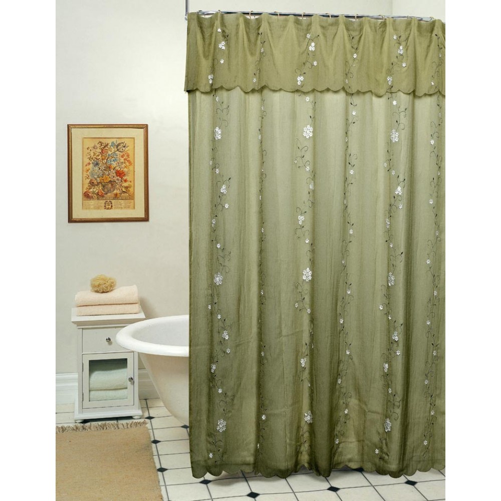Creative Linens Daisy Embroidered, Fabric Shower Curtains With Attached Valance