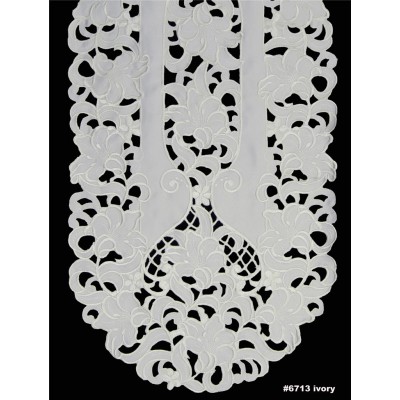 Creative Linens Embroidered Floral Table Runner 15x53" Oval Dresser Scarf Ivory