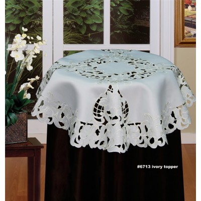 Creative Linens Embroidered Floral Tablecloth 33" Round Ivory Topper