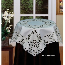Creative Linens Embroidered Floral Tablecloth 33" Square Ivory Topper