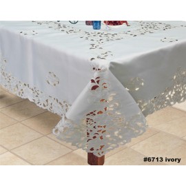Creative Linens Embroidered Floral Tablecloth 88x88" Square With 12 Napkins Ivory