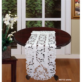 Creative Linens Embroidered Floral Table Runner 15x70" Oval Dresser Scarf White