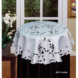 Creative Linens Embroidered Floral Tablecloth 33" Round White Topper